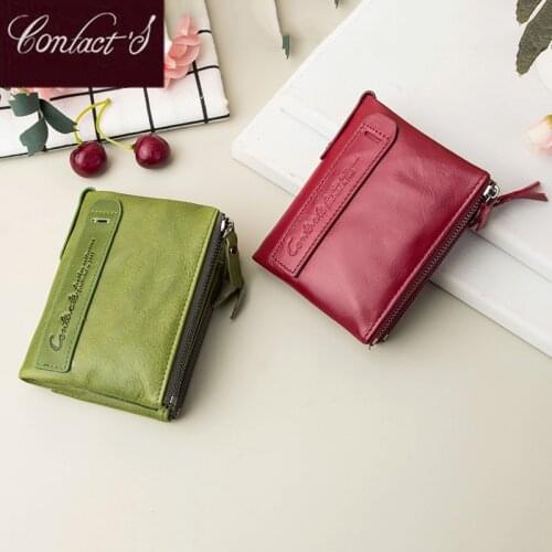 Contacts genuine leather fashion short wallet women small hasp card holder wallets for women female coin purse portfel damski