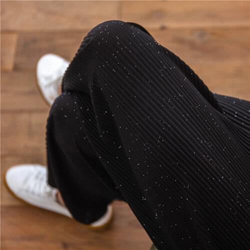 Summer Wide Leg Capris Pants Folds Thin High Waist Loose Urban Joggers Women Black Harajuku Plus Size Flared Fluid Trousers