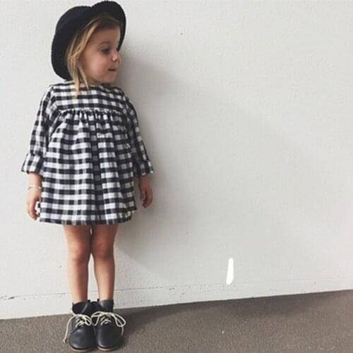 Girls Cute Long Sleeved Cotton Plaid Mini Dress Kids Girls Casual Fashion Clothing DS29