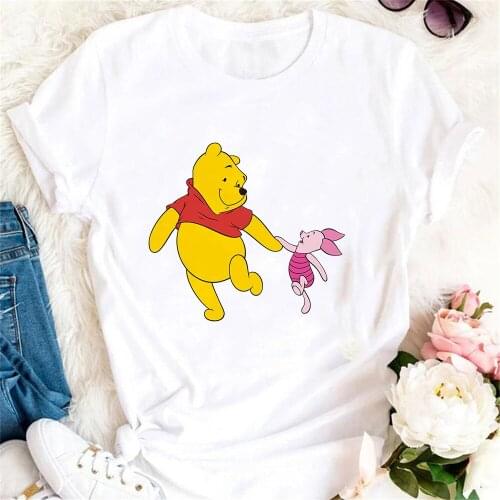 Disney Cartoon Printed Fashion Women T Shirts Short Sleeve Winnie The Pooh Printed Piglet Girl Lady T-shirts Femme Harajuku Tops