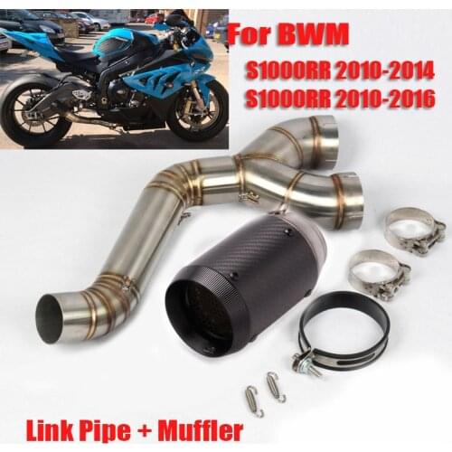 Motorcycle Exhaust Connect Tube Header Link Pipe Muffler Tip Tail Silencer for BMW S1000RR 2010-2014 S1000R 2010-2016