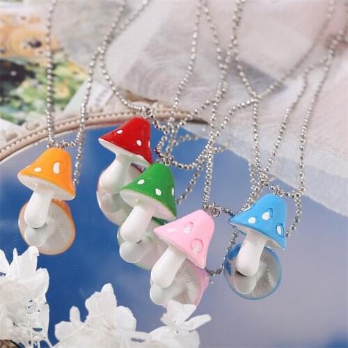 Cartoon Color Mushroom Pendants Necklace Earring 2021 Trend Necklaces Jewelry Gift Mushroom Jewelry Set for For Women Girl