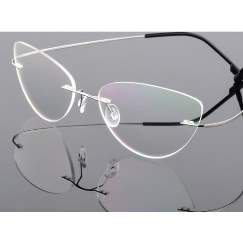 Cat Eye Eyewear Prescription Eyeglasses Women Rimless Round Myopia Optical Korean Titanium Alloy Glasses Frame Men