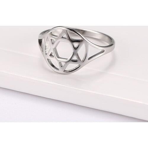 Dawapara Stainless Steel Rings Jewelry Solomon Symbol Pentagram Hollow Cut Off Wedding Bands for Lovers' Star of David Ring