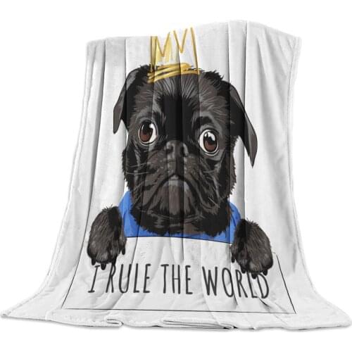 Animal Black Dog Crown Throw Blanket Portable Soft Sofa Blanket Warm Microfiber Flannel Blankets for Beds