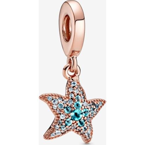 New Original 925 Sterling Silver Bead Rose Sparkling Starfish Dangle Charm Fit Pandora Bracelet Necklace DIY Women Jewelry