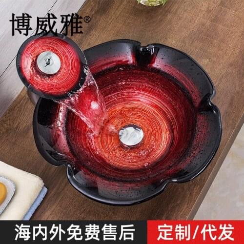 Boweiya bathroom modern balcony wash basin Nordic tempered glass above counter art basin wash basin