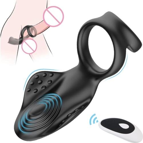 Silicone Penis Ring Dual Cock Ring 10 Modes Remote Control Delay Ejaculation Erection Prostate Massage Adult Sex Toys for Men