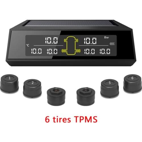 Car Truck TPMS Tire Pressure Monitoring System Car Wireless Solar Charging Alarm System Voltage Control with 6 External Sensors