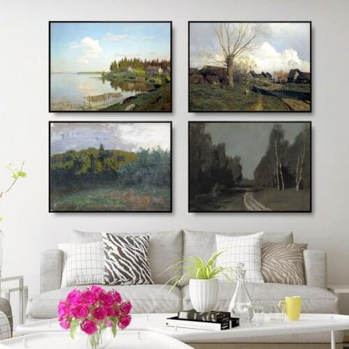 Modern Pastoral Village Trail Home Art Blue Sky Lake Landscape Poster Canvas Print Painting Wall Art Living Room Home Decoration