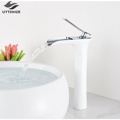 Basin Faucets Modern White Bathroom Faucet Waterfall Faucets Single Hole Cold and Hot Water Mixer Tap Basin Faucet Mixer Taps