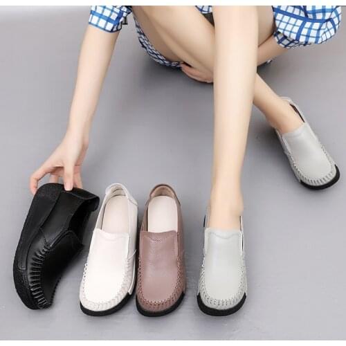 Genuine Leather Shoes for Women Thick-soled Loafers 2021 Fashion All-match Wedge Casual Shoes Outdoor Breathable Sneakers Women