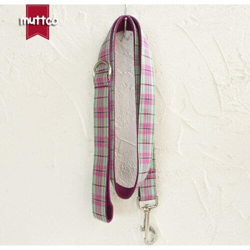 MUTTCO unique design fashionable bow tie handmade dog leash PURPLE MINT PLAID dog leash 5 sizes UDL099