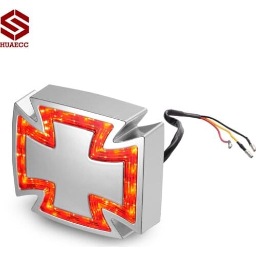 Universal Motorcycle Rear Light LED Brake Lamp Maltese Cross Motocross License Plate Light For Suzuki Yamaha Ducati