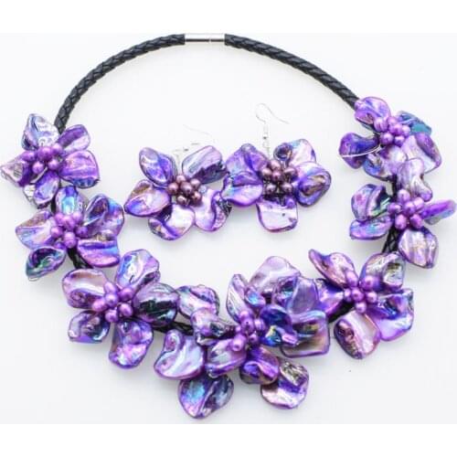WOW! freshwater pearl rice and purple shell flower necklace nature 18inch nature FPPJ wholesale