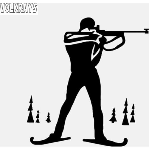 Volkrays Creative Car Sticker Biathlon Cross Country Ski Race Rifle Sports Accessories Reflective Vinyl Decal,12cm*11cm