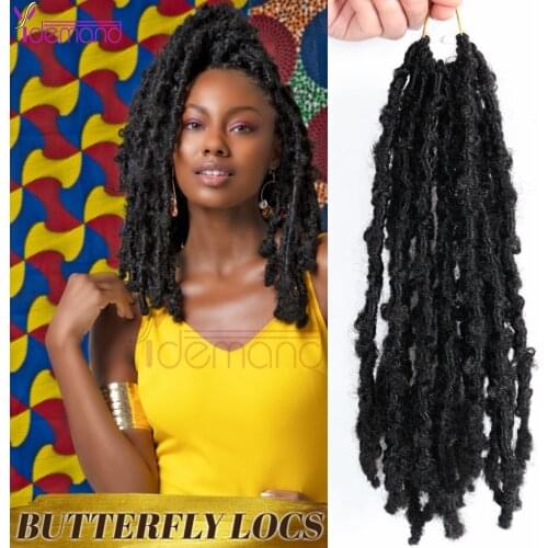 Y Demand 12inch Locs Butter--fly Crochet Hair Distressed Bob Faux--Locs Braids Hair Soft Extention Black Messy