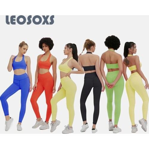 LEOSOXS Seamless Yoga Suit Women 2020 Fashion Sexy Open Back Beauty Back Peach Hip Exercise Yoga Suit High Elastic Fitness Suit