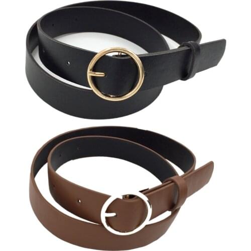 2020 Female Fashion Round Buckle Waist Belt Metal Buckle Casual PU Leather Belt Clothes Accessories for Women