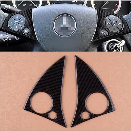 1Pair Carbon Fiber Steering Wheel Button Cover Sticker Trim Fit For Mercedes Benz C W204 2007 2008 2009 2010