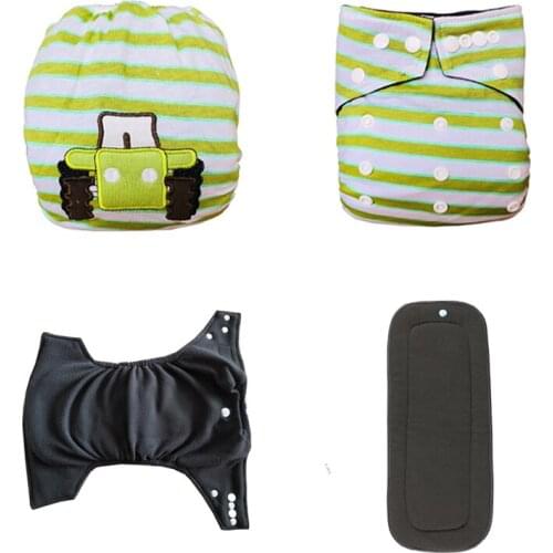 1PC New Diaper Embroidery Bamboo Cotton Cloth Diaper Baby Bamboo Charcoal Newborn Nappy to Child Washable Diaper With Bamboo Pad