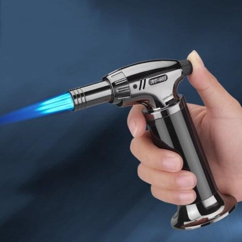 1300C High-fire Power Three-fire Lighter Metal Windproof Spray Gun One-key Lock Fire Barbecue Kitchen Turbo Lighter Cigar Gadget