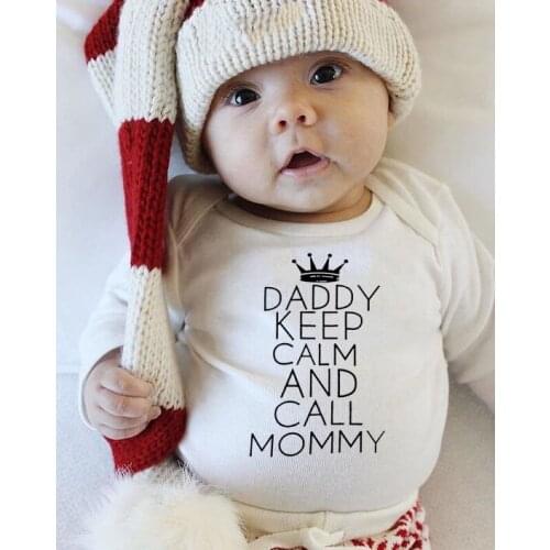 2020 Funny Daddy Keep Calm and Call Mommy Letter Print Newborn Infant Baby Girl Romper Short Sleeve Jumpsuit Sodt Wear