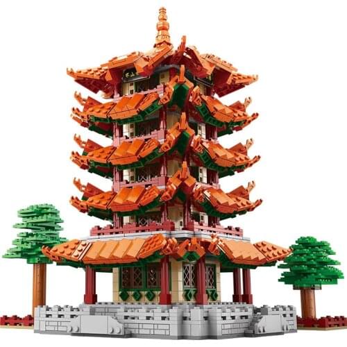 2198Pcs Street View Educational Building Blocks Toys For Kids Girls DIY Birthday Gift Chinese Architecture Han Shan Gu Lou Model