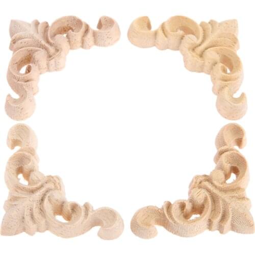4pcs/1pc 4cm Woodcarving Corner Decal Unpainted Wood Carved Decal Onlay Applique Frame Furniture Cabinet Door Decor Craft 3D