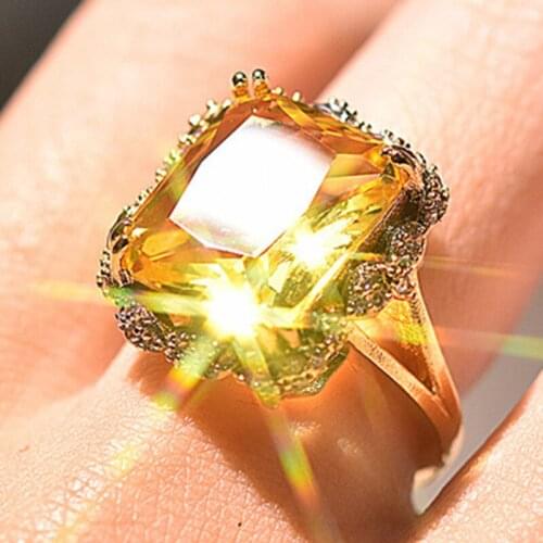 Big Square Orange Color Cube ZC Ring Zirconia Paw Setting Around Cover Ring Exaggerated Strut Finger Accessories Jewelry Gifts