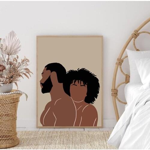 Black Couple Wall Art Picture Canvas Painting Man and Woman Romantic Lover Poster Boho Neutral Art Print Bedroom Home Decoration