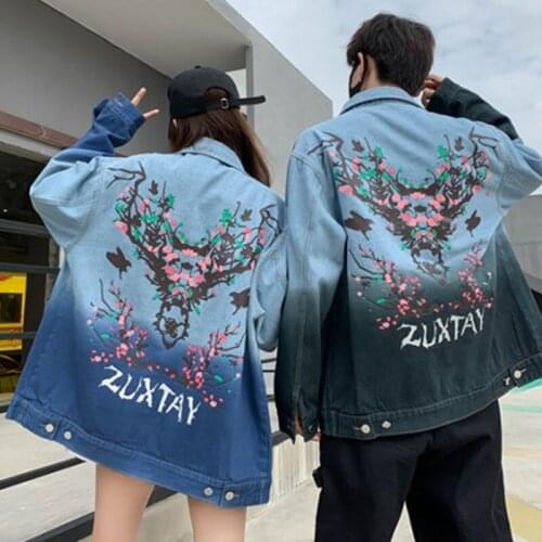 2021 Jacket Denim Fashion Loose Street Free Shipping Real Shot For Men And Women Printing Flowers