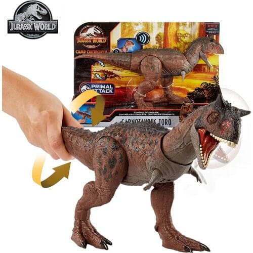 Original Mattel Jurassic World 2 Battle Damaged Sound Carnotaurus Tail-Activated Dinosaur toys for Boys Genuine Birthday Gifts