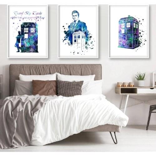 Doctor Who Classic TV Show Canvas Painting Posters and Prints Tardis Watercolor Wall Art Picture Home Room Decoration Fan Gift