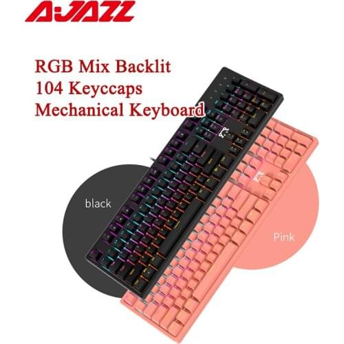 Ajazz STK131 Wired Mechanical Keyboard RGB Mix Backlit Anti-ghosting USB 104 Keycaps Office Gaming Keyboard for Tablet Laptop PC