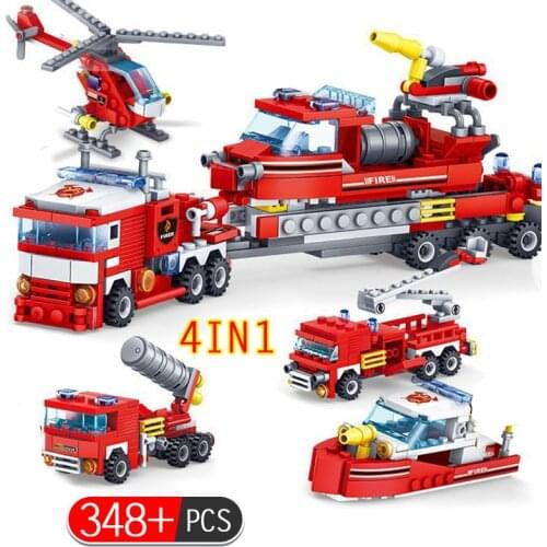348pcs Fire Station Car Building Blocks Compatible City Firefighter Trucks Bricks with Figures Toys For Children