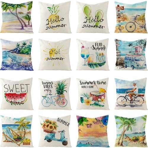 Beautiful natural landscape beach watermelon coconut tree back cushion cover office sofa pillowcase customizable