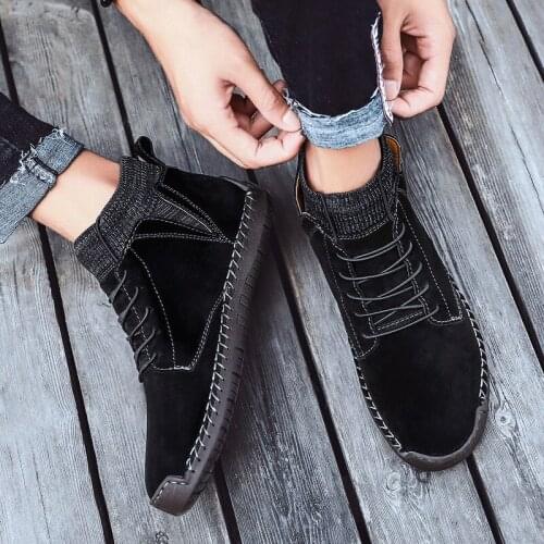 Casual Sneaker Mens Fashion Boots Shoes Men Sneakers 2020 Shoe Man Mens Leather For Black Work Boot Coturno Genuine