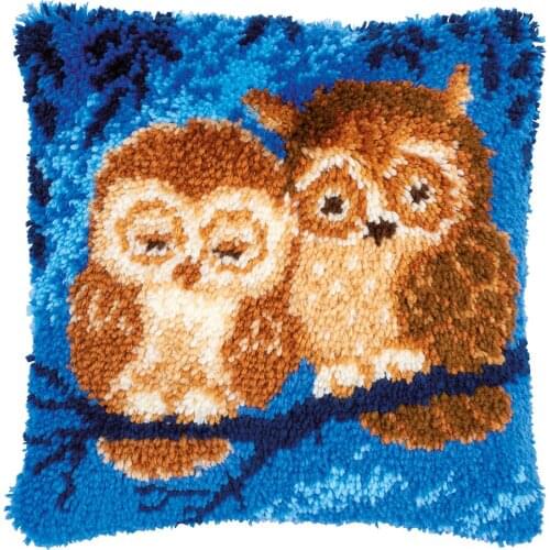Latch Hook Kit Pillow Cover with Printed Owl Pattern DIY Crochet Yarn Kits Hooking Pillow Cover for Adults and Kids