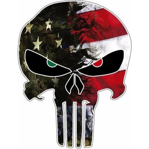 Car Sticker USA Flag Camo Small Punisher Skull Reflective Personalized Car Stickers Motorcycle Decals Waterproof PVC 10.8cmX14cm