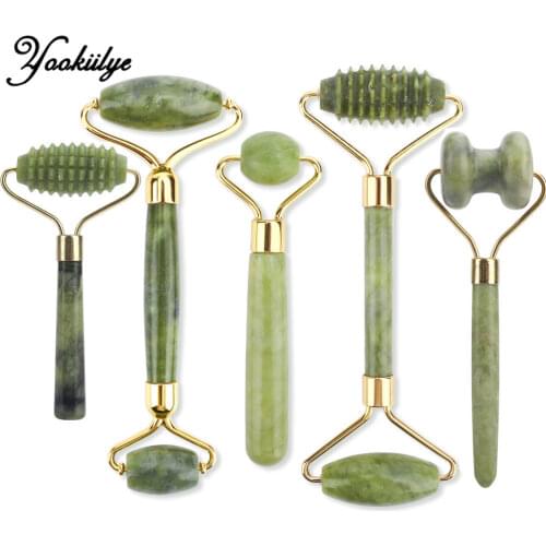 Double Heads Jade Roller Guasha Board Scraper Massager Natural Xiuyu Stone Eyes Face-lift Massage Neck Thin Facial Roller Set