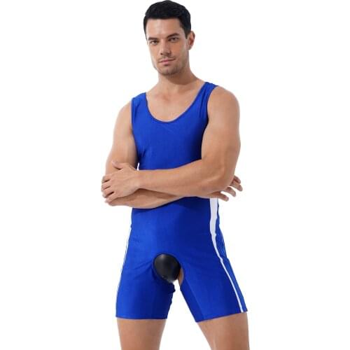 Lingerie Mens Sexy Nightwear One-piece Open Crotchless Open Butt Jumpsuit Color Block U Neck Sleeveless Open Crotch Bodysuit