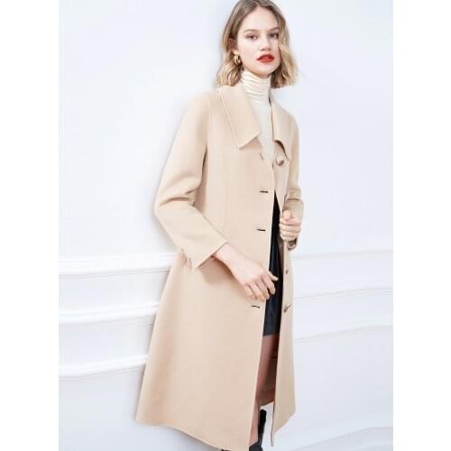 New Simple and Generous Winter 2021 Peter Pan Collar Long Double-sided Tweed Coat Over the Knee