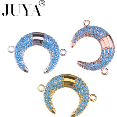 2018 New Jewelry Findings Components high quality copper metal inlaid blue zircon rhinestone Ox horn shape connectors pendants