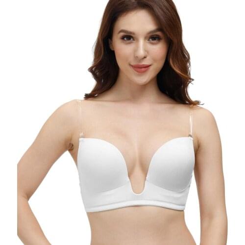 New Pure White Sexy Bra for women deep V Lingerie Push Up Padded Underwire Silicone Adjusted Straps Plus Size