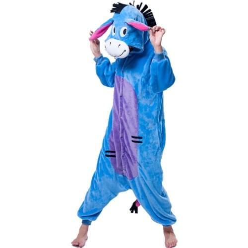 Unisex Onesie Adult Women Kigurumi Animal Eeyore Pyjamas Flannel Pajamas Winter Warm Soft Onepiece Sleepwear Cartoon Jumpsuit