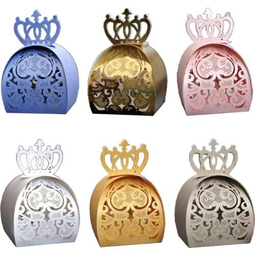 P15D 25pcs/pack Love Heart Crown Cut Hollow Favors Gifts Chocolate Candy Boxes Baby Shower Wedding Party Supplies