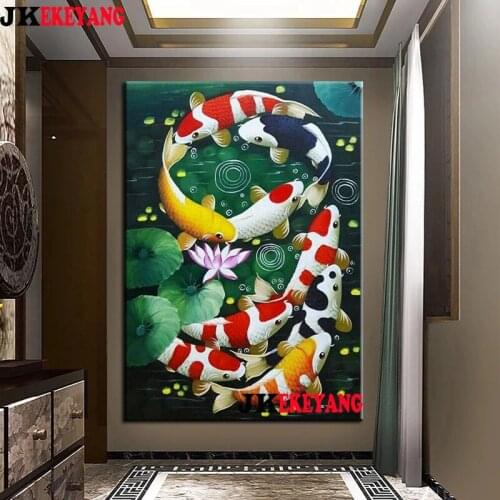 Full Square Round Diamond Embroidery DIY Diamond Painting Koi Fish Cross Stitch kit mosaic Y4473