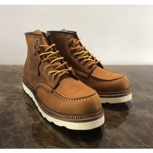 New Genuine Leather 2019 Wine Red Goodyear Round Toe Casual Ankle Boots Spring Autumn British Dress Work Motorcycle Boots