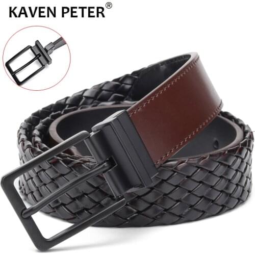 Designer Belts Men Reversible Knitted Leather Belt Fashion Male Rotated Buckle Germany Bonded Leather Braided Strap